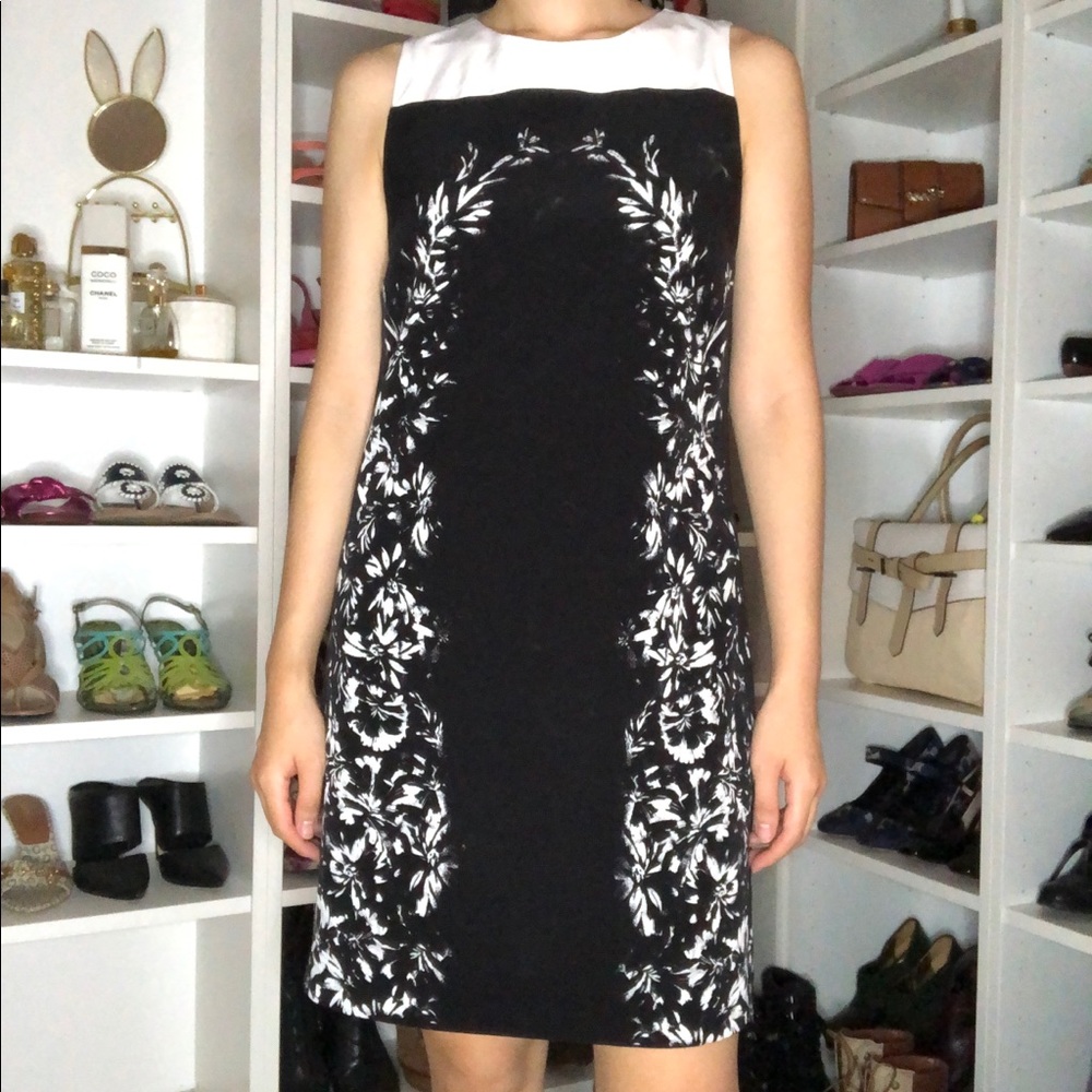 Black and White Vince Camuto Floral Print Dress